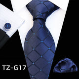 blue square pattern tie set