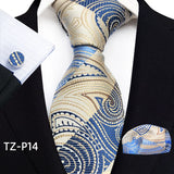 gold blue floral pattern tie set