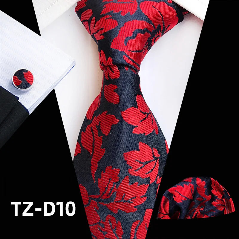 black red floral pattern tie set
