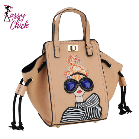 Novelty Lady Face Designer Handbags Sassy Chick Logo