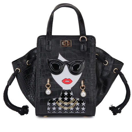 Black Novelty Lady Face Designer Handbags
