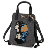 Gray Novelty Lady Face Designer Handbags