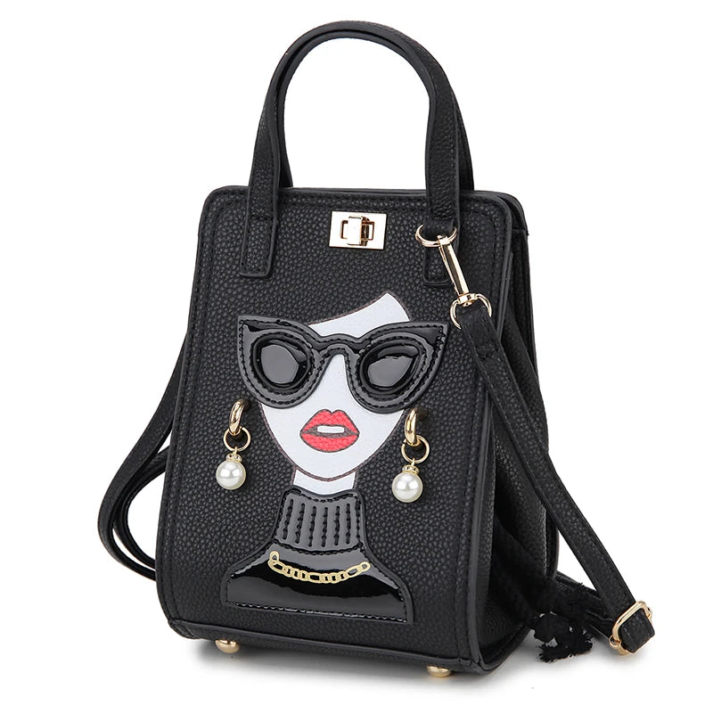 Black Novelty Lady Face Designer Handbags