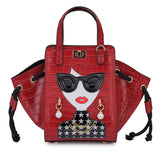 Red Novelty Lady Face Designer Handbags