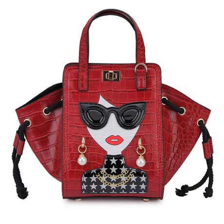 Red Novelty Lady Face Designer Handbags