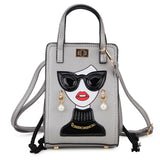 Gray Novelty Lady Face Designer Handbags