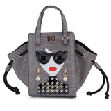 Gray Novelty Lady Face Designer Handbags