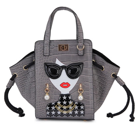 Gray Novelty Lady Face Designer Handbags
