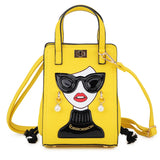 Yellow Novelty Lady Face Designer Handbags