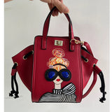 Red Novelty Lady Face Designer Handbags