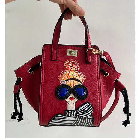 Red Novelty Lady Face Designer Handbags