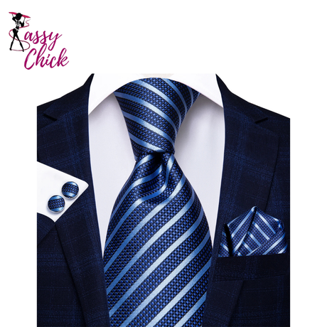 Novelty Light Blue Striped Silk Hanky Cufflinks Tie Sassy Chick Logo
