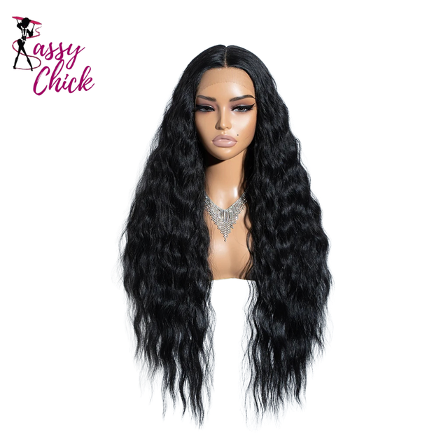 Ombre Blonde Ginger Lace Long Deep Wavy Synthetic Front Wig Sassy Chick Logo