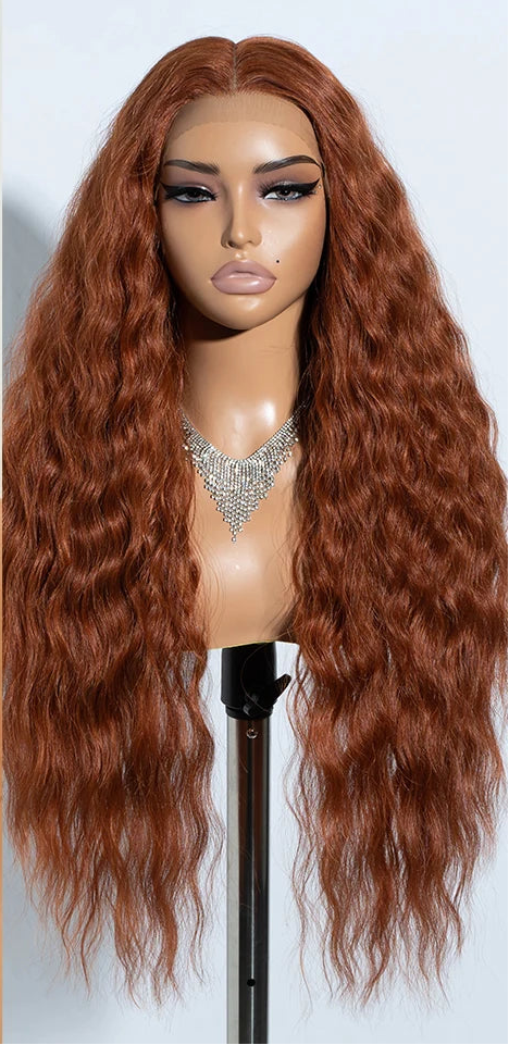 Orange Ombre Blonde Ginger Lace Long Deep Wavy Synthetic Front Wig