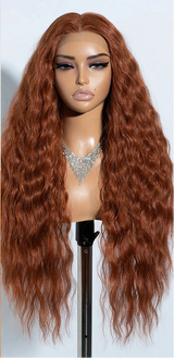 Orange Ombre Blonde Ginger Lace Long Deep Wavy Synthetic Front Wig