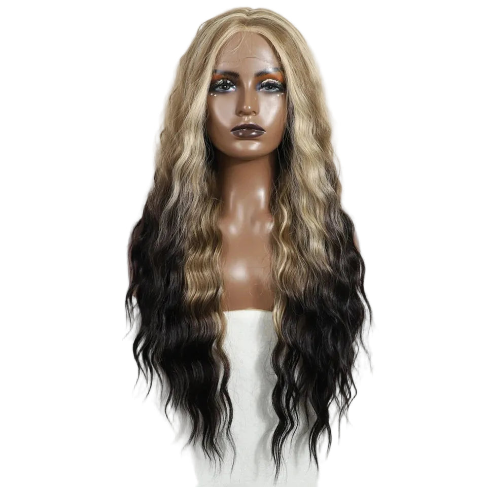 Brown Black Ombre Blonde Ginger Lace Long Deep Wavy Synthetic Front Wig