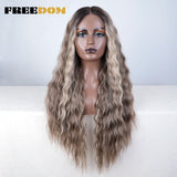 Ash Gray Ombre Blonde Ginger Lace Long Deep Wavy Synthetic Front Wig