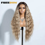 Ash Blonde Ombre Blonde Ginger Lace Long Deep Wavy Synthetic Front Wig