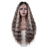 Ash Gray Ombre Blonde Ginger Lace Long Deep Wavy Synthetic Front Wig