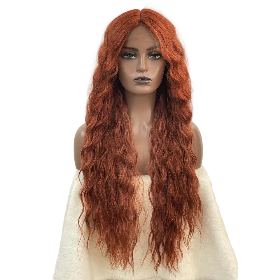 Orange Ombre Blonde Ginger Lace Long Deep Wavy Synthetic Front Wig
