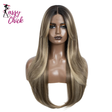 Ombre Brown Blonde 26 inches Straight With Bangs Synthetic Lace Wig Sassy Chick Logo