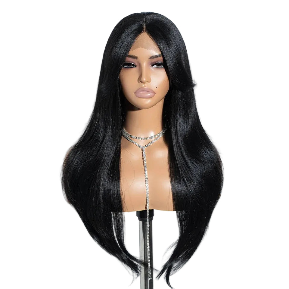 Black Ombre Brown Blonde 26 inches Straight With Bangs Synthetic Lace Wig