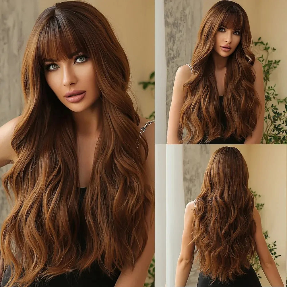 Brown Long Wavy Synthetic Wigs