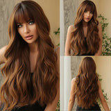 Brown Long Wavy Synthetic Wigs