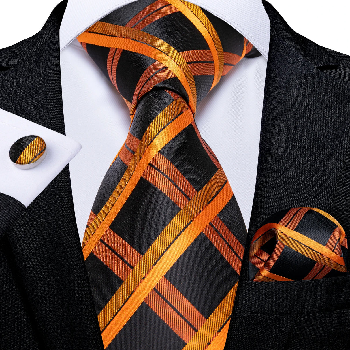 black orange geometric pattern tie