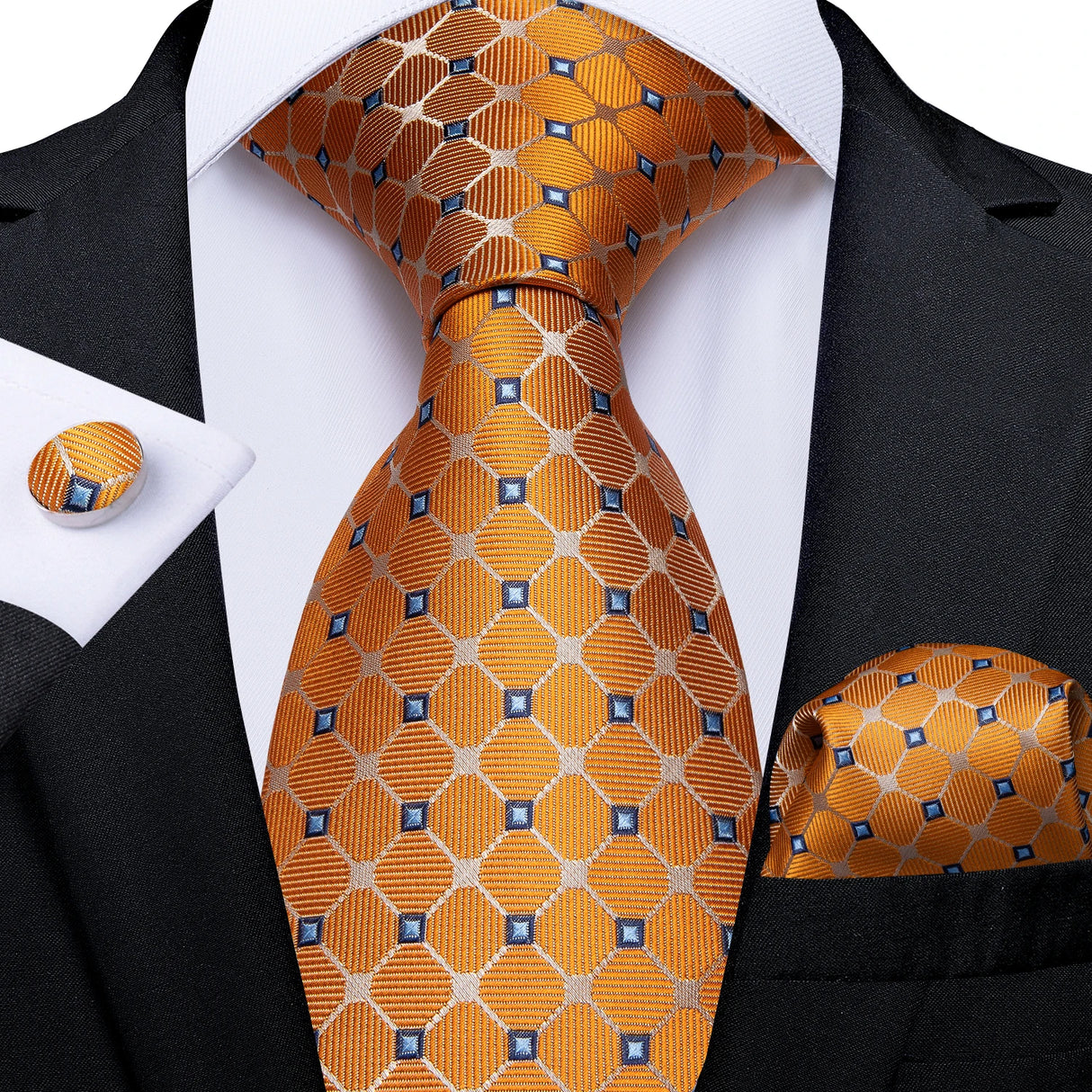 gold square pattern tie