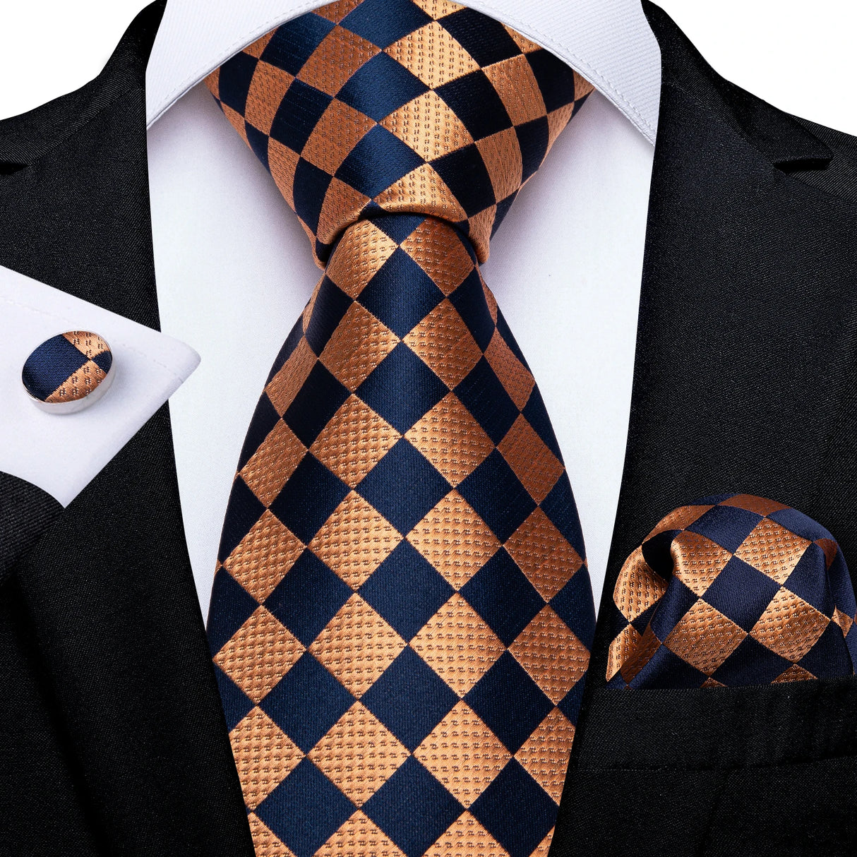 black orange square pattern tie
