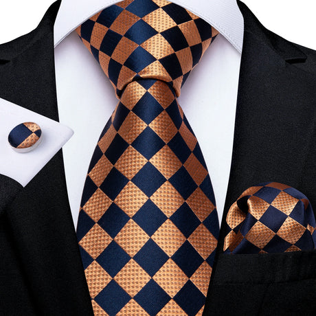 black orange square pattern tie