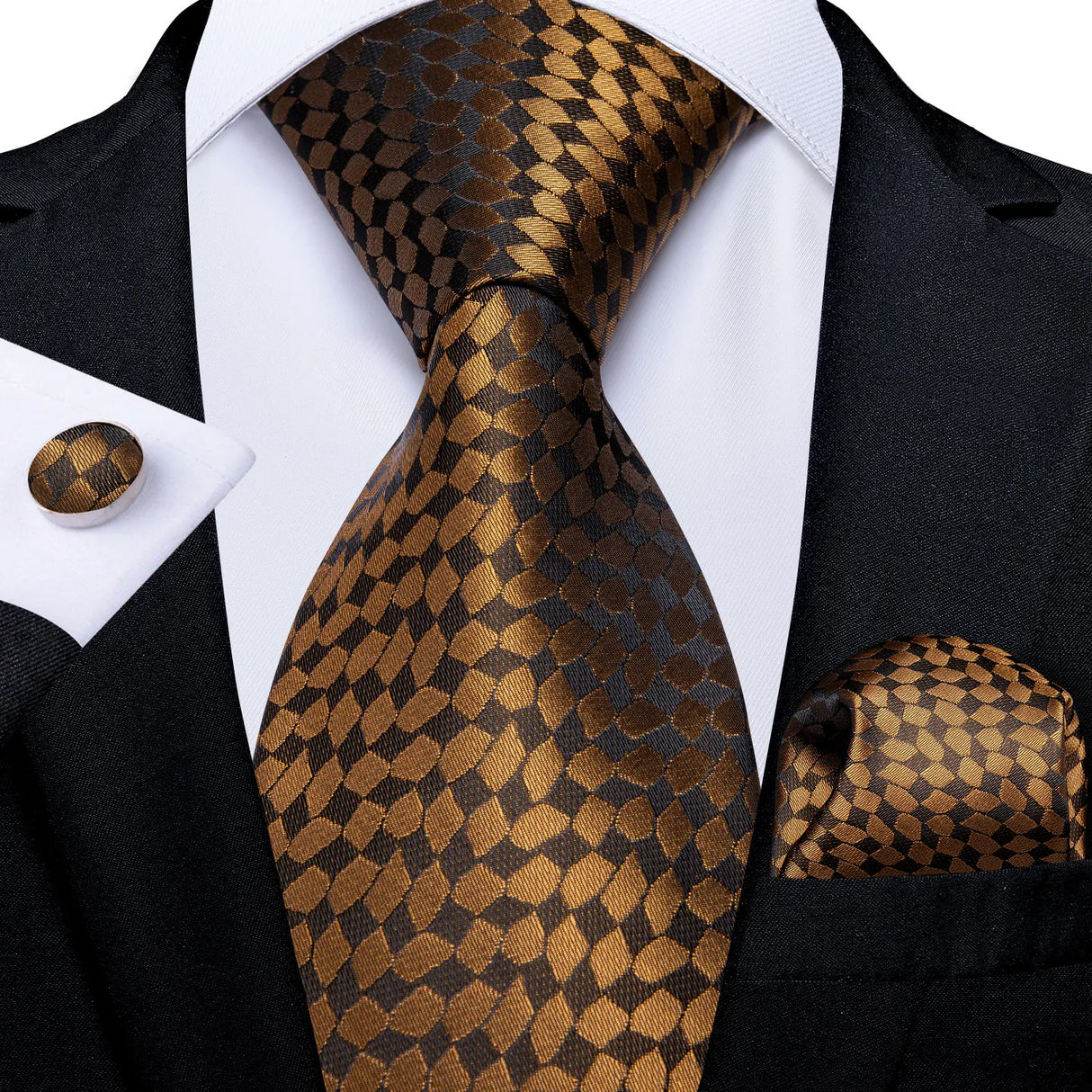 gold geometric pattern tie