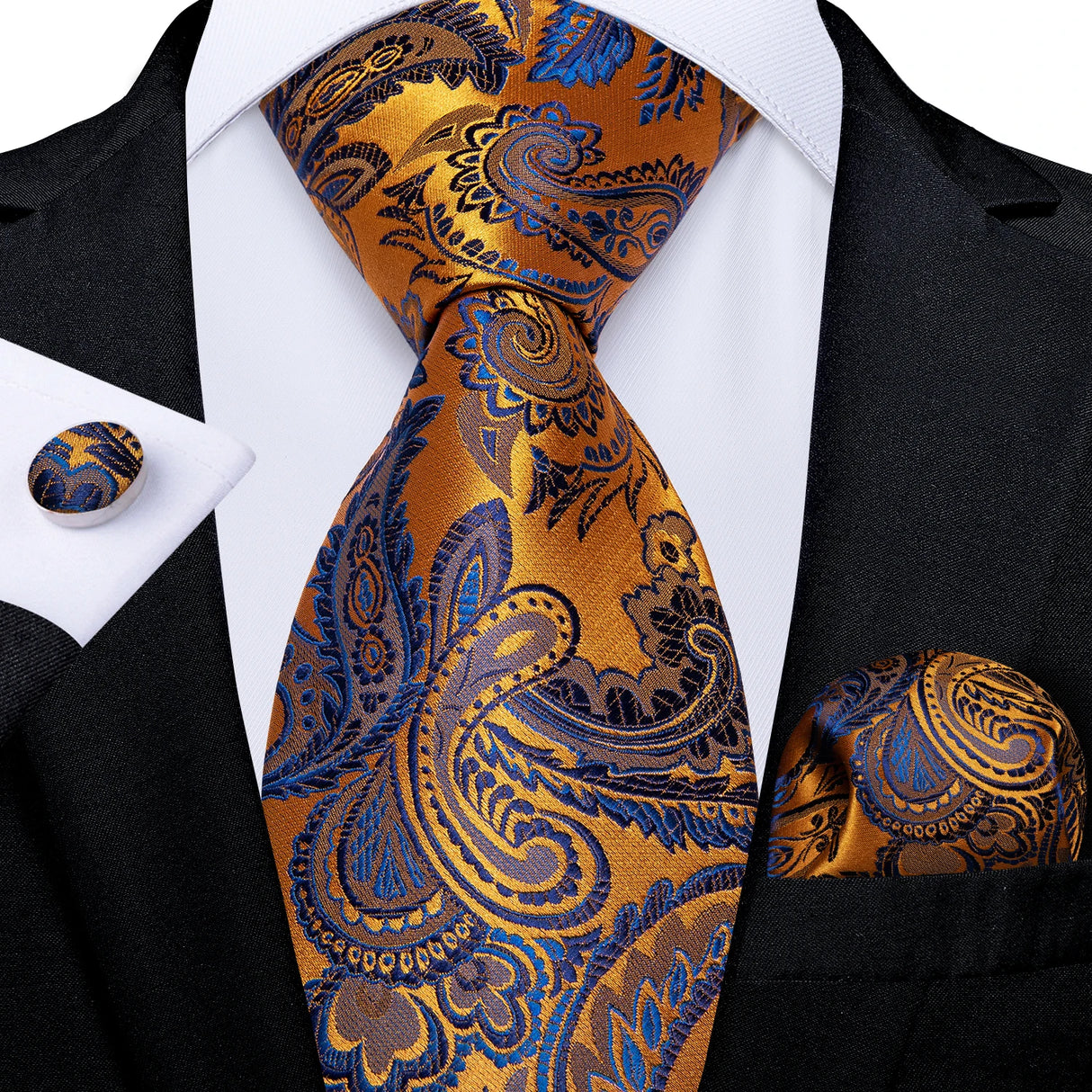 blue gold floral pattern tie