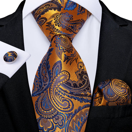 blue gold floral pattern tie