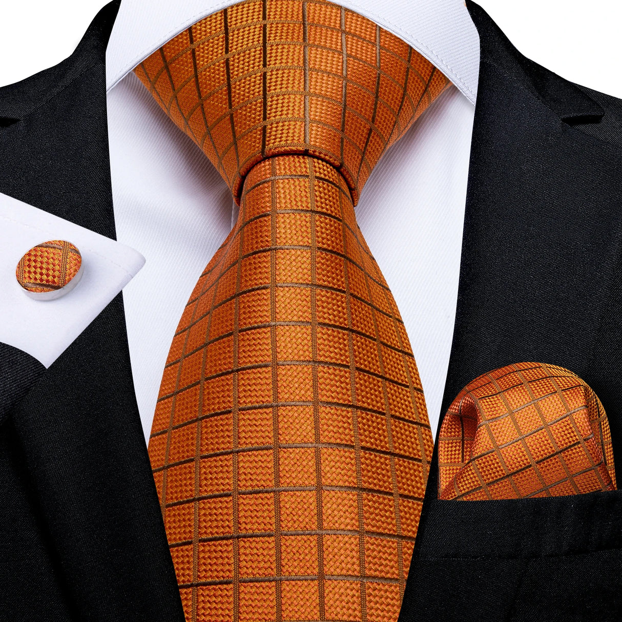 orange square pattern tie