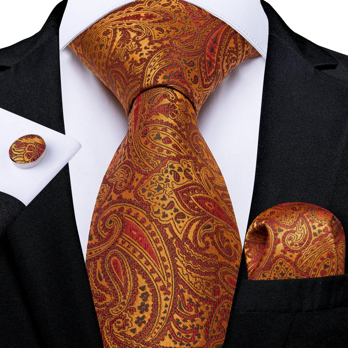 orange gold floral pattern tie
