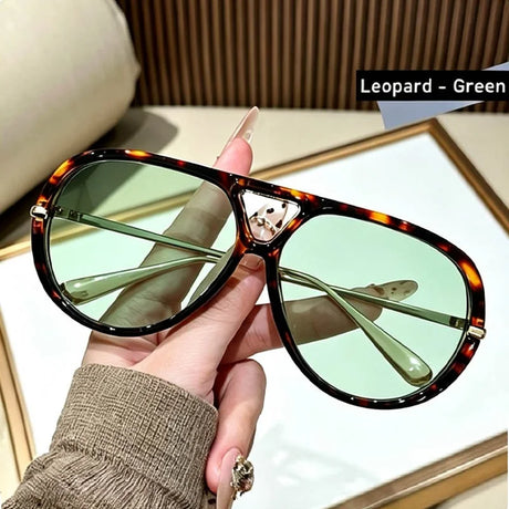 Outdoor Oversized Leopard Green Sunglasses