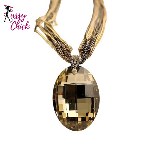 Oval Glass Crystal Pendant Necklace Sassy Chick Logo