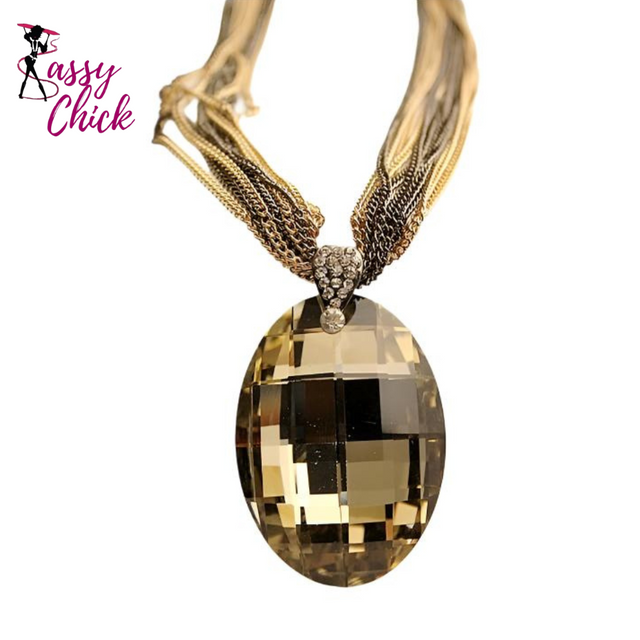 Oval Glass Crystal Pendant Necklace Sassy Chick Logo