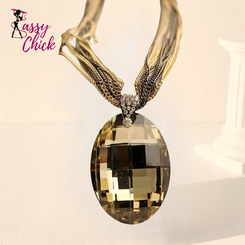 Oval Glass Crystal Pendant Necklace Sassy Chick Logo