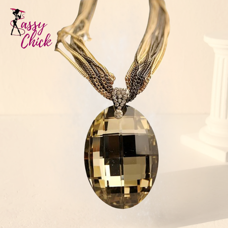 Oval Glass Crystal Pendant Necklace Sassy Chick Logo