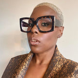 Model Using Oversize Blue Light Blocking Nearsighted Eyewear