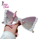 Oversize Frameless Pearl Cat Eye Sunglasses Sassy Chick Logo