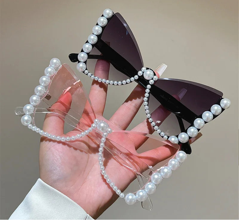 Collection of Oversize Frameless Pearl Cat Eye Sunglasses