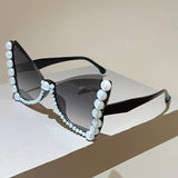 Black Oversize Frameless Pearl Cat Eye Sunglasses