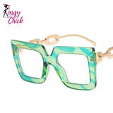 Oversize Hyperopia Chain Frame Clear Lens Eyewear Sassy Chick Logo