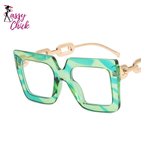 Oversize Hyperopia Chain Frame Clear Lens Eyewear Sassy Chick Logo