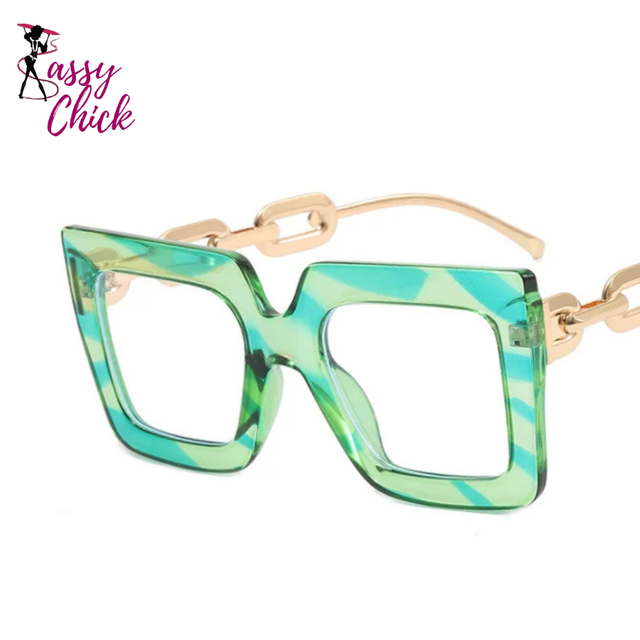 Oversize Hyperopia Chain Frame Clear Lens Eyewear Sassy Chick Logo