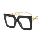Black Oversize Hyperopia Chain Frame Clear Lens Eyewear